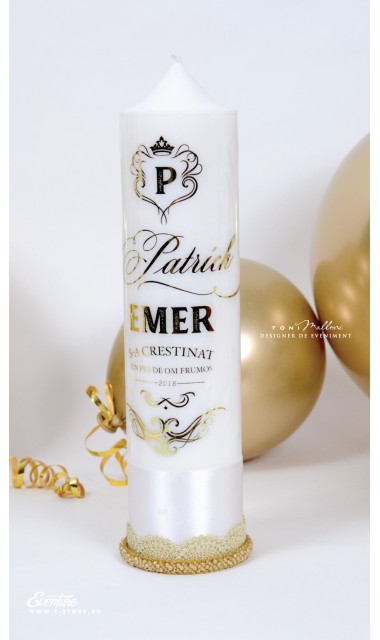 Lumanare de botez personalizata, print folio gold, 30x8cm, Luxury 5